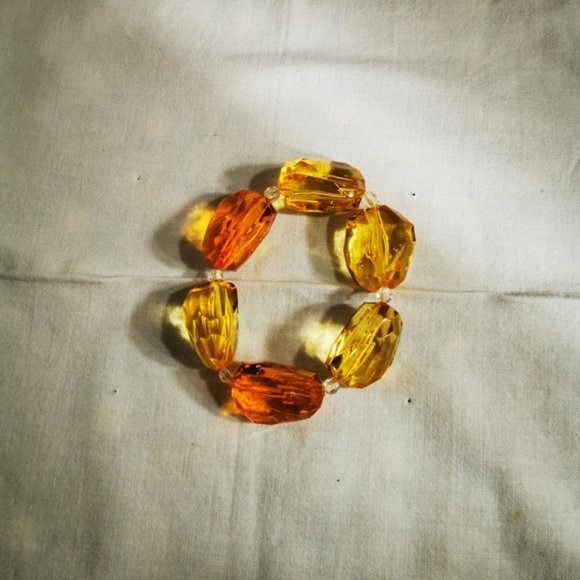 Big Yellow and Orange Plastic Gemstones Stretch Statement Bracelet - Picture 10 of 13
